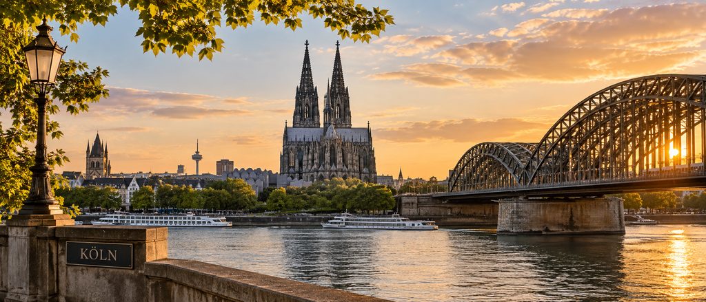 Cologne Cathedral above the Rhine and the Hohenzollern bridge